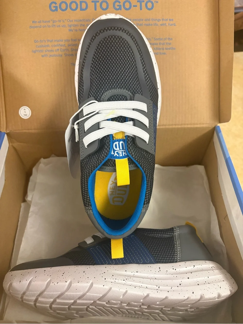 Hey Dude Kids Grey and Blue Lightweight Sneakers Sirocco Play Varsity